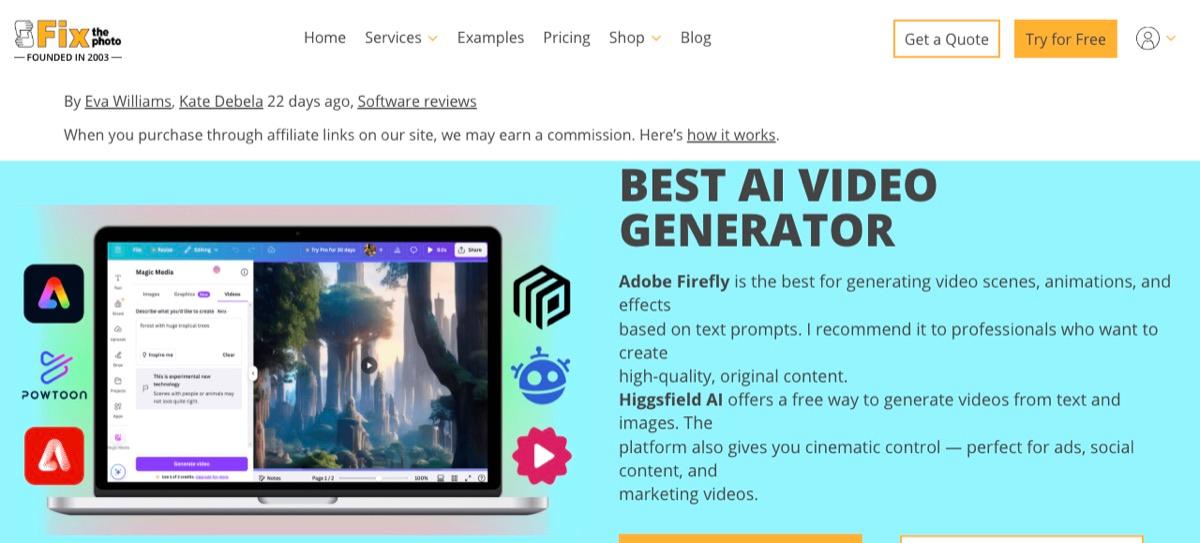 Best AI video generators roundup on FixThePhoto