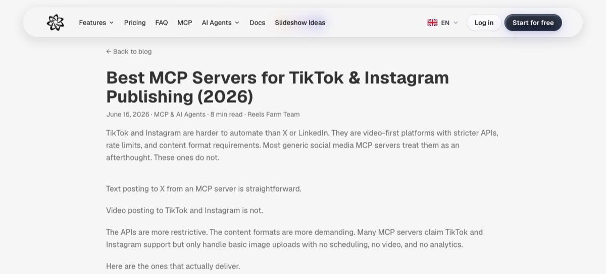 Best MCP Servers for TikTok and Instagram Publishing on ReelsFarm