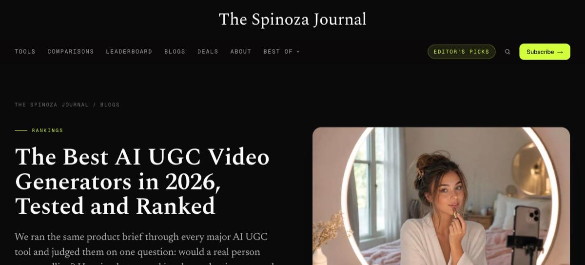 The Best AI UGC Video Generators in 2026, Tested and Ranked, on The Spinoza Journal