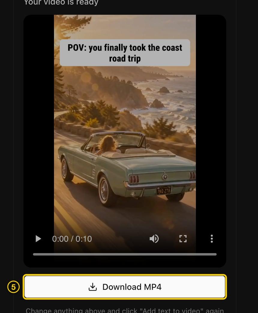Finished video with text and the Download MP4 button highlighted